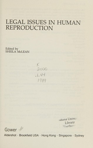Cover for Legal issues in human reproduction