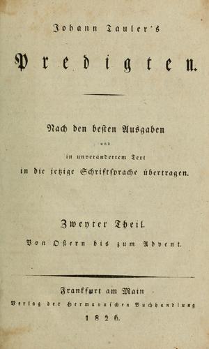 Cover for Johann Tauler's Predigten