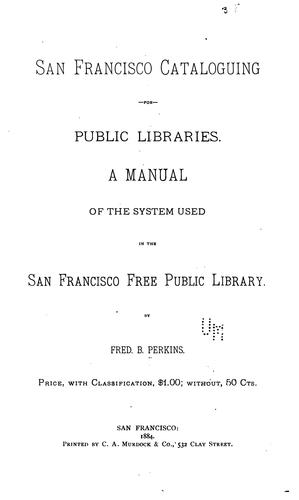 Cover for San Francisco cataloguing for public libraries.