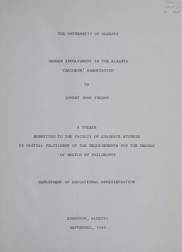 Cover for Member involvement in the Alberta Teachers' Association