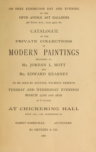 Cover for Catalogue of the private collections of modern paintings belonging to Mr. Jordan L. Mott and Mr. Edward Kearney
