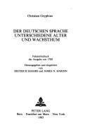 Cover for Der deutschen Sprache unterschiedene Alter und Wachsthum