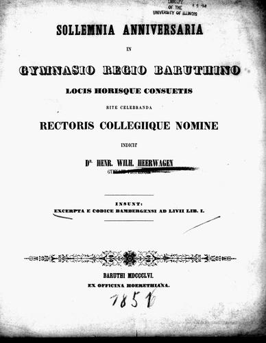 Cover for Excerpta e codice Bambergensi ad Livii lib. I.