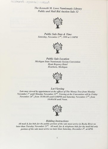 Cover for 32nd [public and mail bid] numismatic literature sale, [featuring] the Kenneth Lowe library