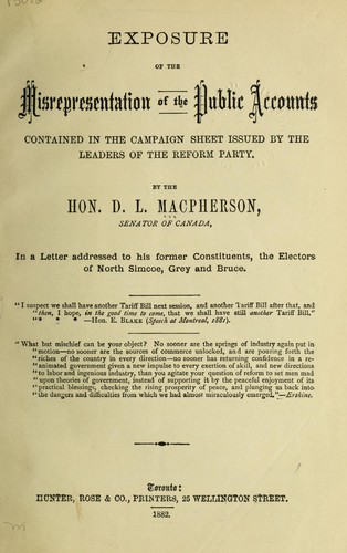 Cover for Exposure of the misrepresentation of the Public account contained in the campaign sheet issued by the leaders of the Reform party