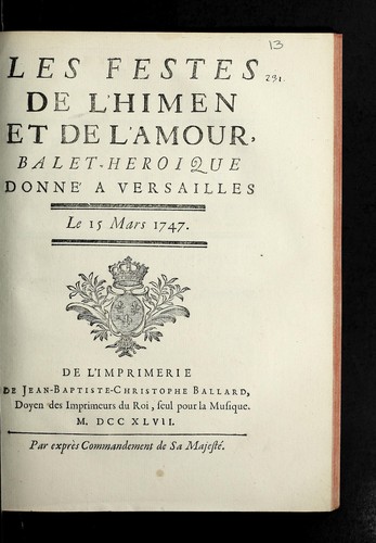 Cover for Les festes de l'Himen et de l'Amour