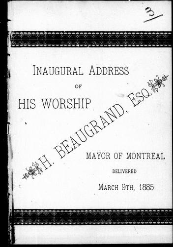 Cover for Inaugural address of His Worship H. Beaugrand, Esq., mayor of Montreal