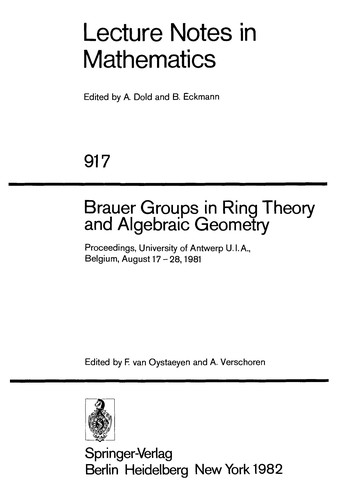 Cover for Brauer groups in ring theory and algebraic geometry