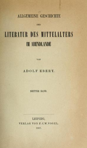Cover for Allgemeine Geschichte der Literatur des Mittelalters im Abendlande ...