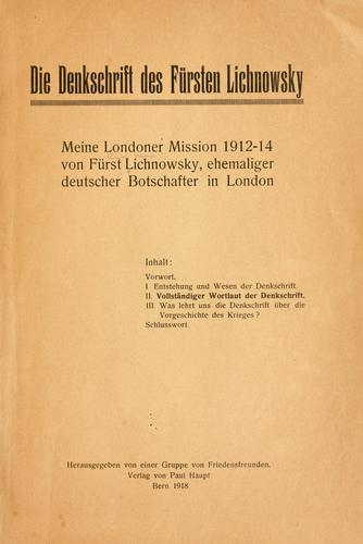 Cover for Die denkschrift des fürsten Lichnowsky