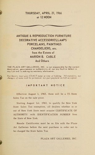 Cover for Antique & reproduction furniture, decorative accessories, lamps, porcelains, paintings, chandeliers, etc
