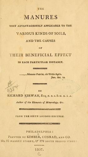 Cover for The manures most advantageously applicable to the various kinds of soils