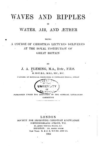Cover for Waves and Ripples in Water, Air, and æther: Being a Course of Christmas ...