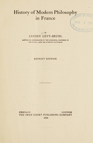 Cover for History of modern philosophy in France