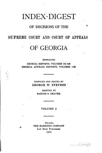Cover for Index-digest of decisions of the Supreme Court and Court of Appeals of Georgia