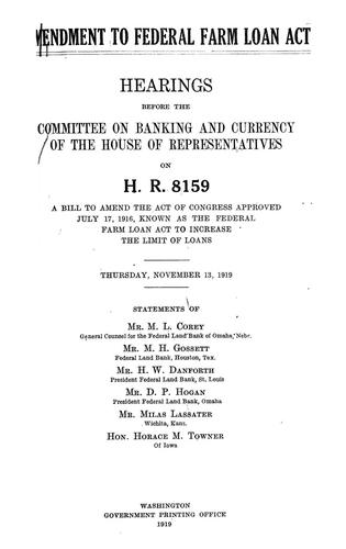 Cover for Amendment to Federal farm loan act.