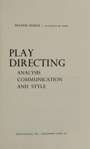 Cover for Play Directing Analysis Communication and Style