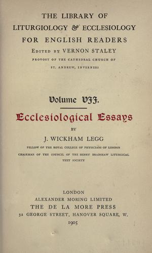 Cover for Ecclesiological essays