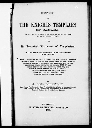 Cover for History of the Knights Templars of Canada