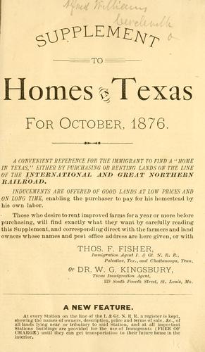 Cover for Supplements to Homes in Texas, for October, 1876 ...