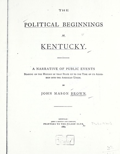 Cover for The political beginnings of Kentucky.