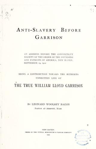 Cover for Anti-slavery before Garrison