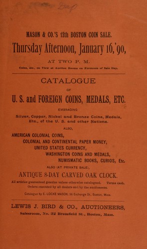 Cover for Catalogue of U. S. and foreign coins, medals, etc