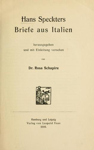Cover for Hans Speckters Briefe aus Italien