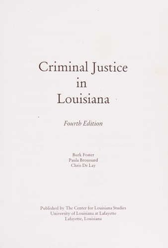 Cover for Criminal Justuce in Louisiana, Fourth Edition