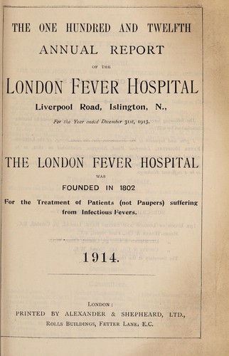 Cover for Report of the London Fever Hospital, Liverpool Road, Islington, for the year ending 31st December 1913