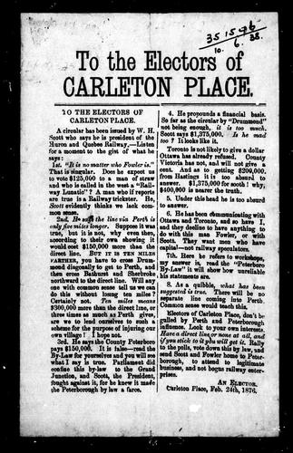 Cover for To the electors of Carleton Place