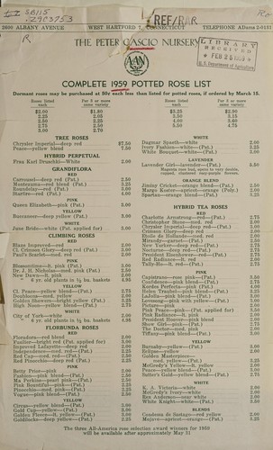 Cover for Complete 1959 potted rose list
