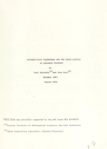 Cover for Probabilistic techniques for two phase locking in database systems