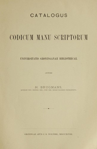 Cover for Catalogus codicum manu scriptorum Universitatis Groninganae Bibliothecae