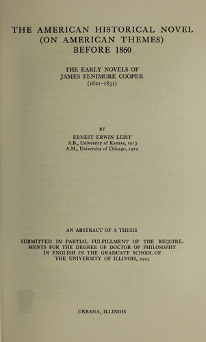 Cover for The American historical novel (on American themes) before 1860-