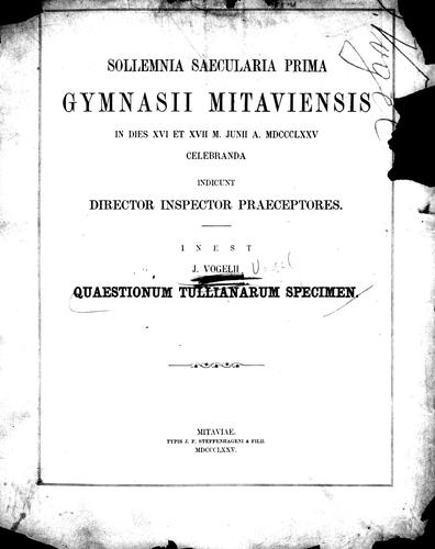 Cover for Quaestionum Tullianarum specimen