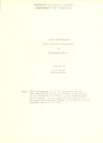 Cover for Select bibliography texts and other publications on telecommunications