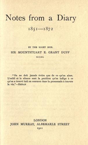 Cover for Notes from a diary, 1851-1872