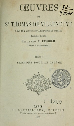 Cover for Oeuvres de St. Thomas de Villeneuve
