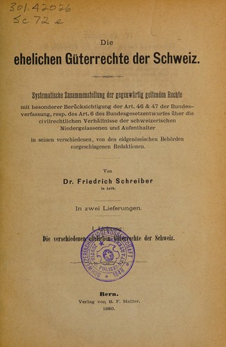 Cover for Die ehelichen Güterrechte der Schweiz