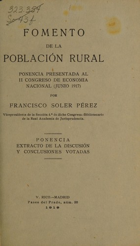 Cover for Fomento de la población rural