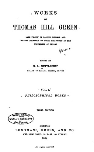 Cover for Works of Thomas Hill Green