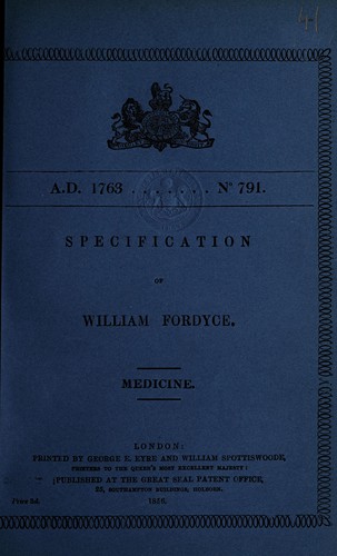 Cover for Specification of William Fordyce