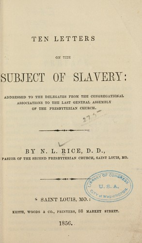 Cover for Ten letters on the subject of slavery