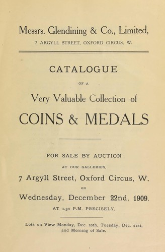 Cover for Catalogue of a very valuable collection of coins & medals, including a Waterloo 1815, silver medal, inpressed on edge, The Master of the Mint to the Countess of Mornington, ... presented to the Duke of Wellington's mother; [etc.] ...