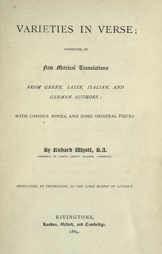 Cover for Varieties in verse