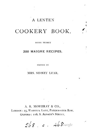Cover for A Lenten Cookery Book