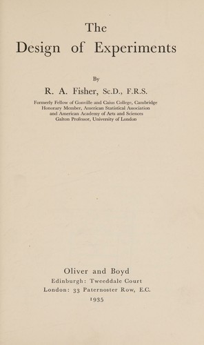 Cover for The design of experiments