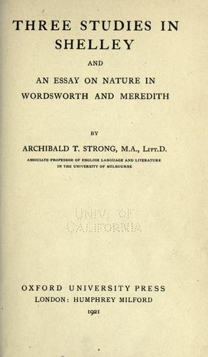 Cover for Three studies in Shelley, and an essay on nature in Wordsworth and Meredith.