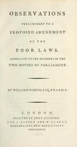 Cover for Observations preliminary to a proposed amendment of the poor laws, addressed to the members of the two Houses of Parliament